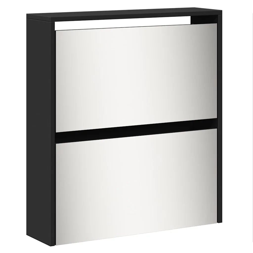 Scarpiera con Specchio a 5 Livelli-Mobile con specchio Nera 63x17x169,5 cm