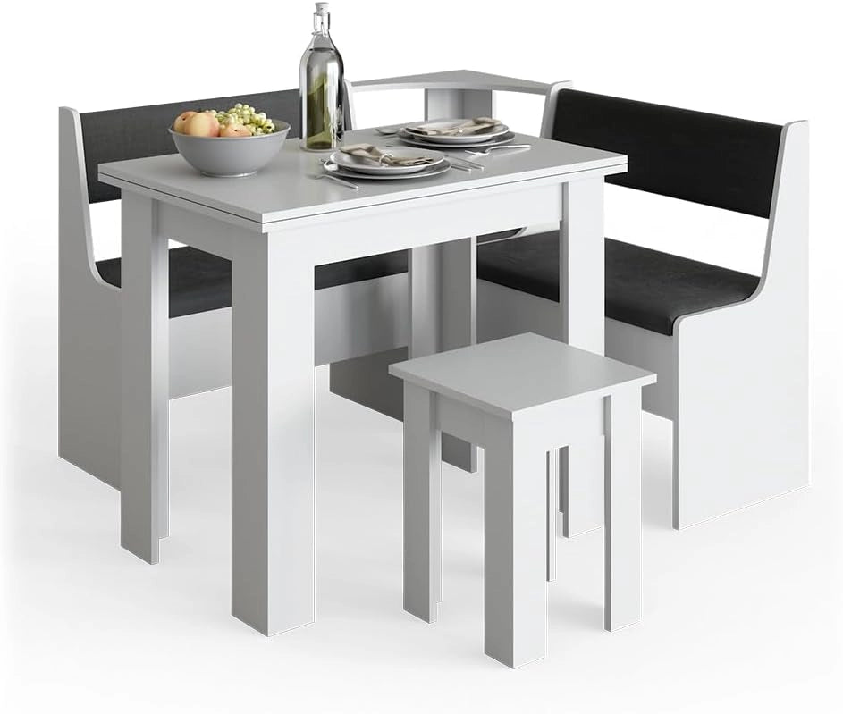 Gruppo panca ad angolo Roman, Bianco, 120 x 120 cm Senza tavolo, adatto per il posizionamento ad angolo in cucine e sale da pranzo