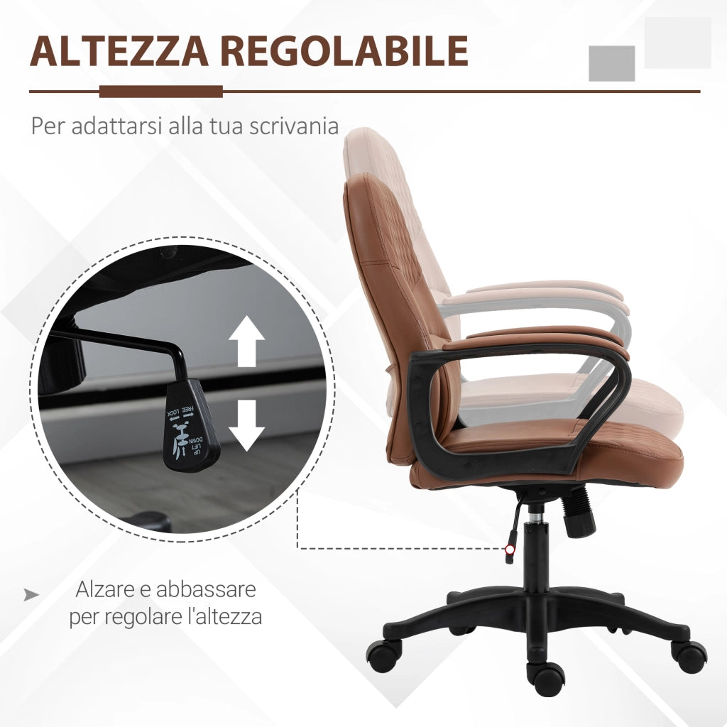 EasyComfort Sedia da Ufficio a Dondolo con 2 Punti Massaggianti e Porta USB, Poltrona da Ufficio in Finta Pelle Marrone con Altezza Regolabile, 59x63x92-101cm