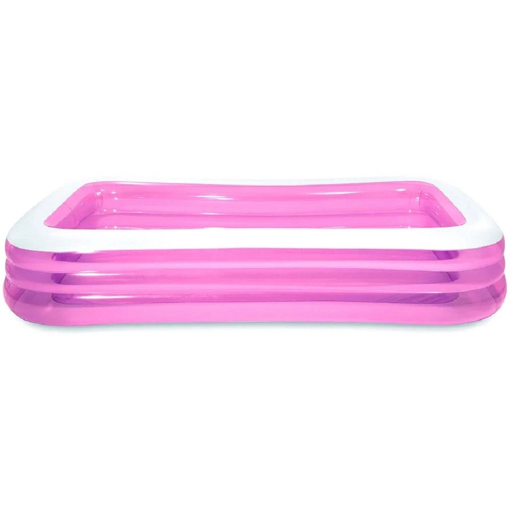 Trade Shop - Piscina Gonfiabile Rosa Rettangolare Family Bambini 305x183x56 Cm Giardino 58487 -