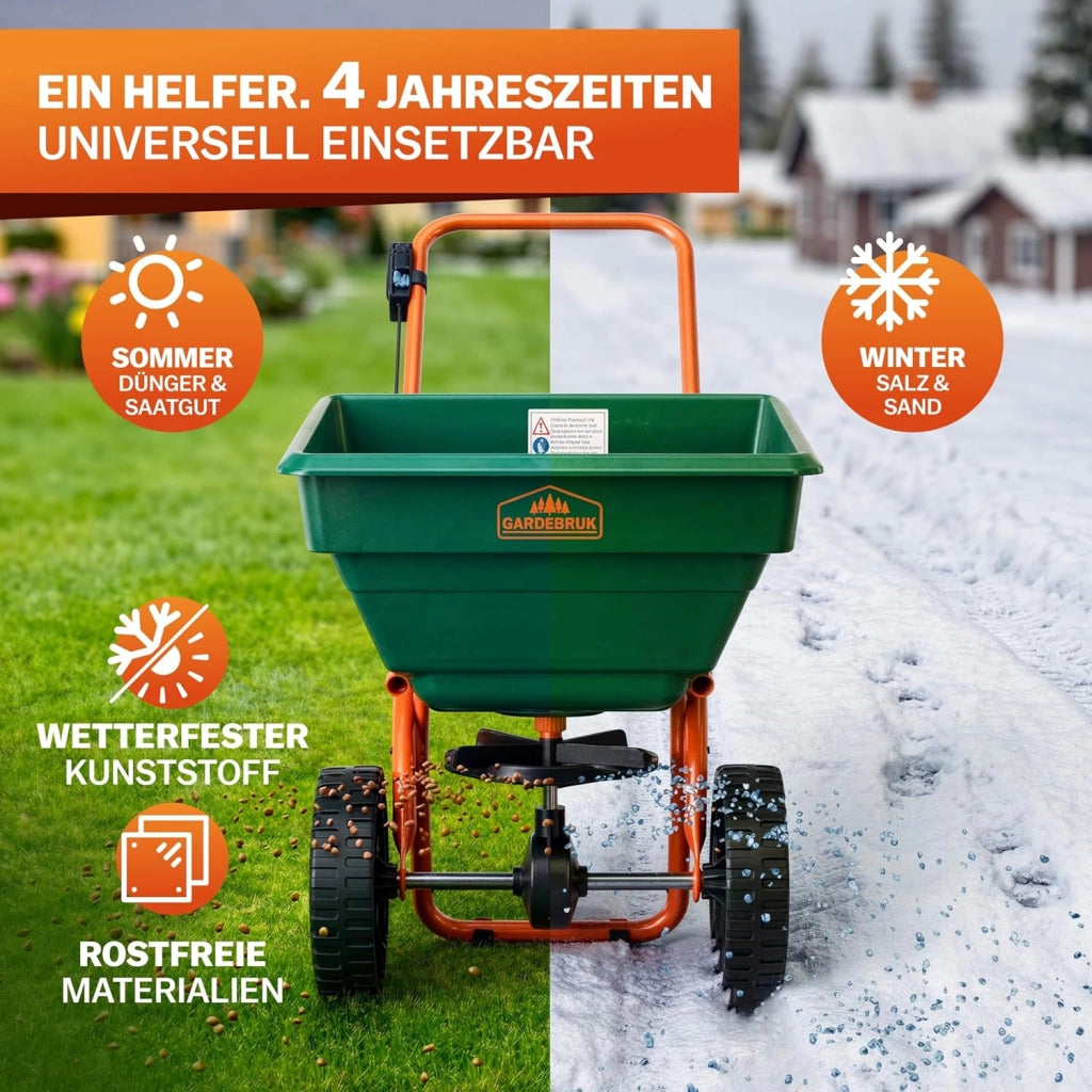 Spandiconcime 25L Sale Sabbia Semi Carrello Spargitore Spargisale Spandisemi Prato Giardino