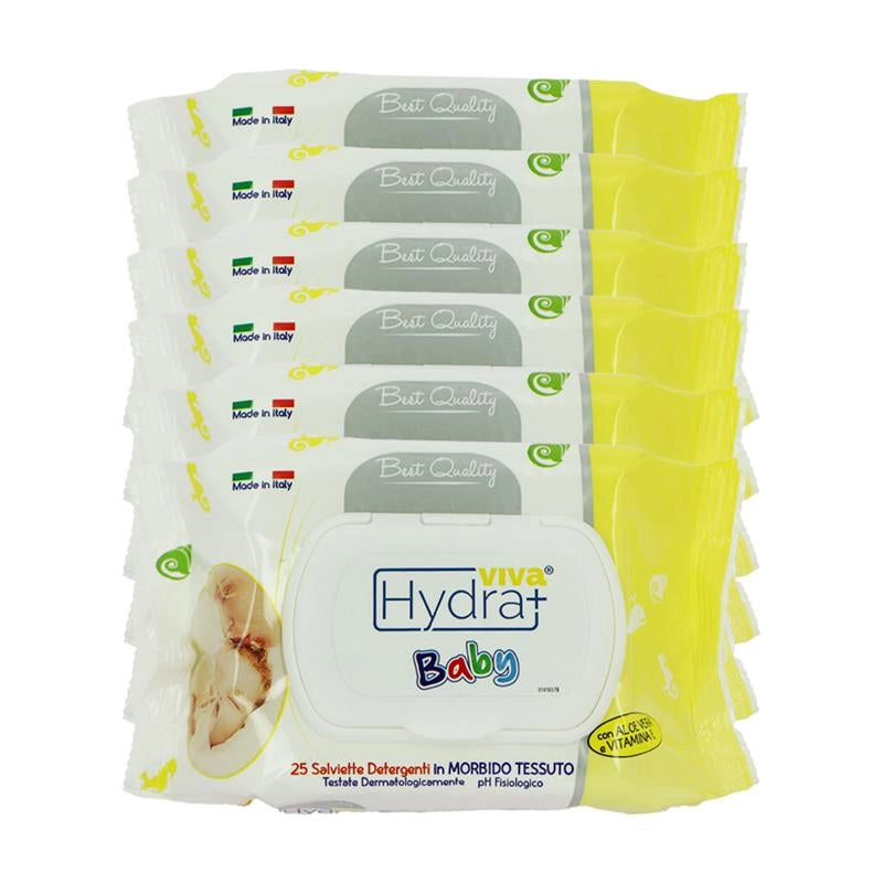 MAURY'S SET 6CF SALVIETTE DETERGENTI UMIDIFICATE PER BAMBINI BABY 25PZ ALOE VERA VITAMINA E BEST QUALITY