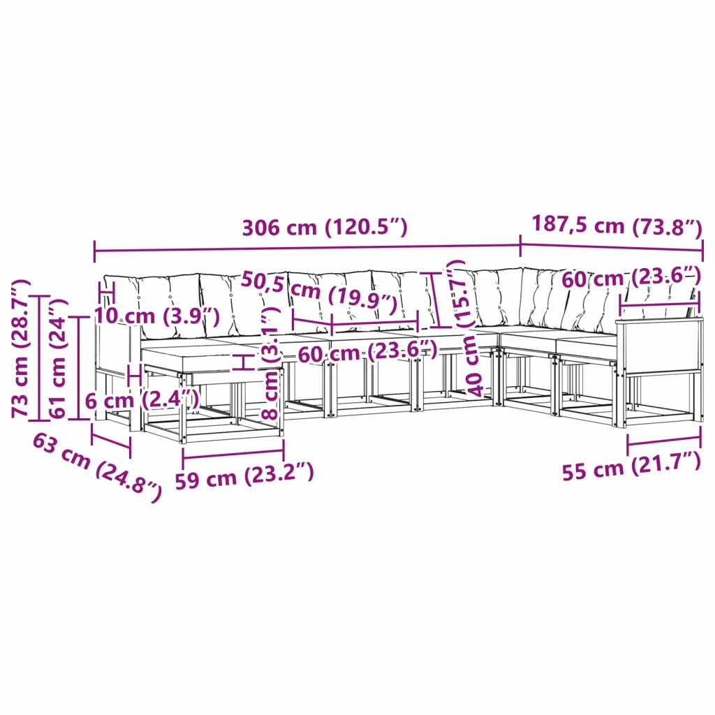 Set di divani da esterno 8 pz Naturale e Grigio chiaro 3382139