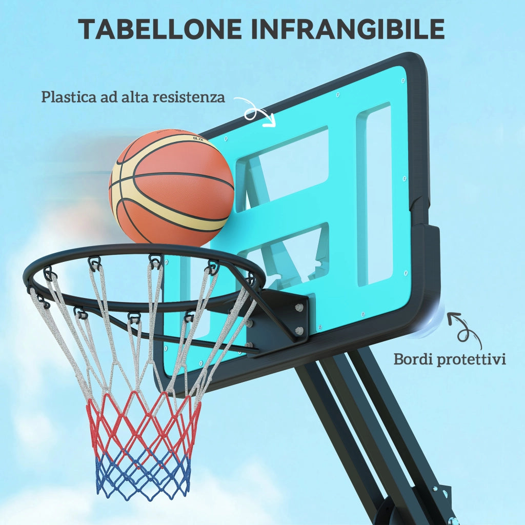Canestro da Basket Regolabile con Ruote ¨C Minimal ¨C Nero, 146-236 cm