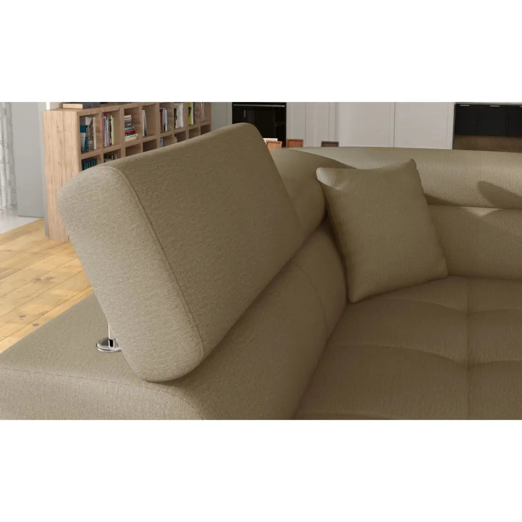 Divano angolare trasformabile MENTON beige e marrone bouclé – Angolo sinistro con contenitore