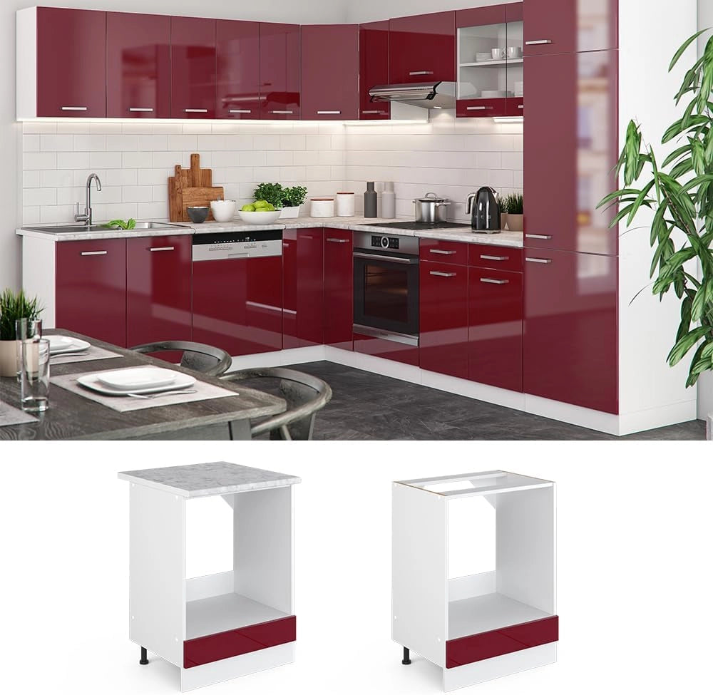 Mobile per forno da incasso R-Line, Rosso lucido, 60 cm senza piano di lavoro, per la libera combinazione all'interno di sistemi cucina modulari