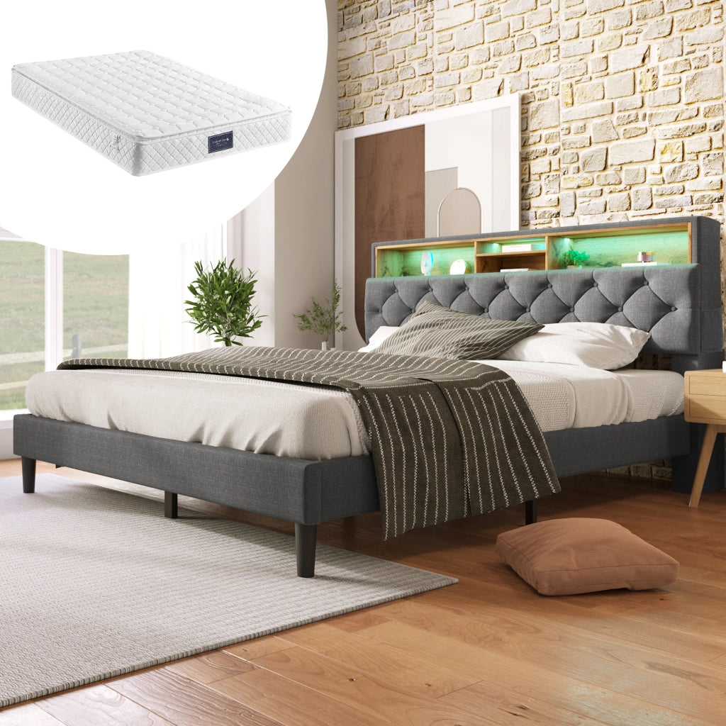 letto imbottito legno grigio 140 x 200 cm