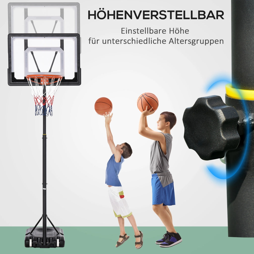 Canestro da basket per esterni, supporto regolabile in altezza per bambini con ruote, nero, 83 x 75 x 206-260 cm