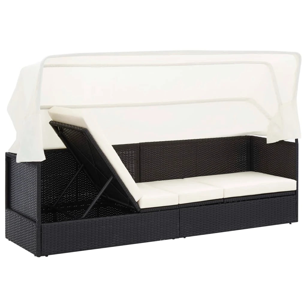 Lettino prendisole sedia a sdraio lettino prendisole letto da giardino mobili da esterno per patio con baldacchino in vimini nero 02_0012278