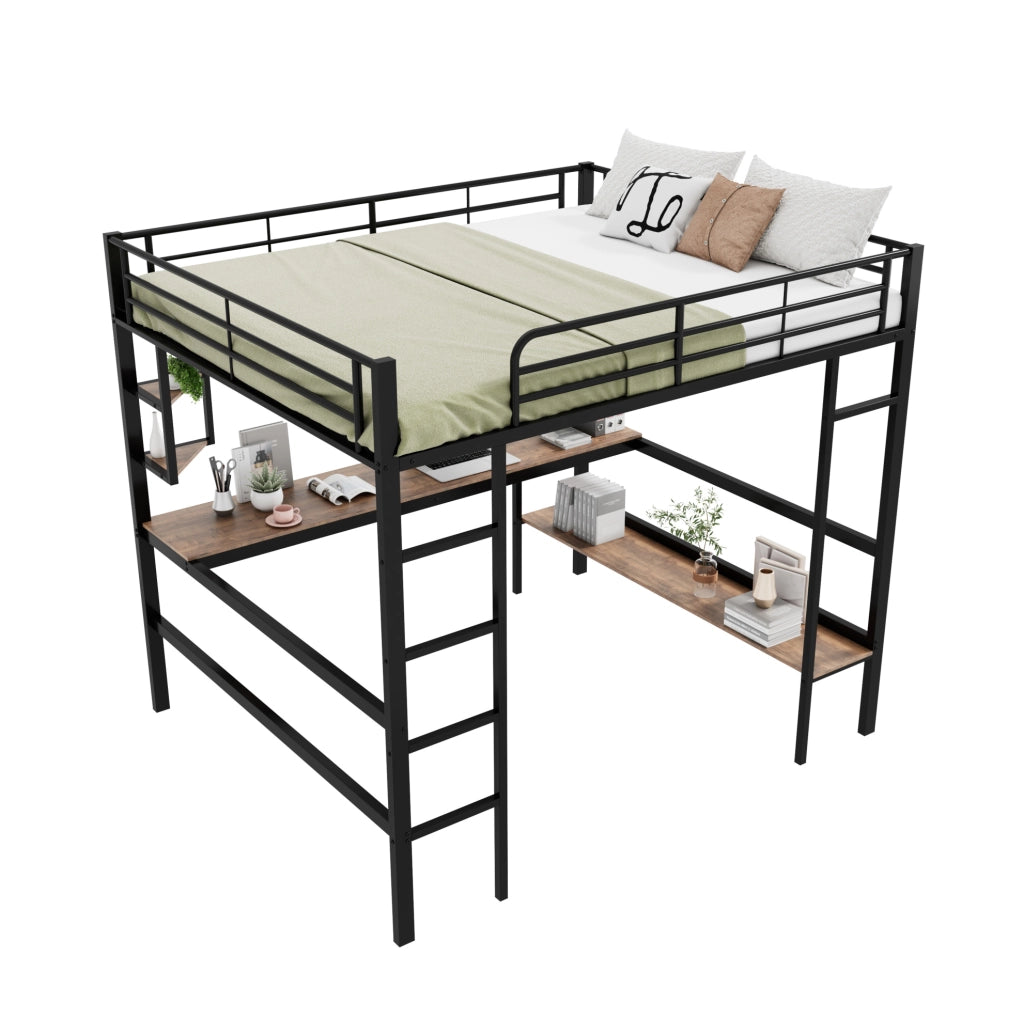 Letto a soppalco 140x200 cm con scrivania e libreria