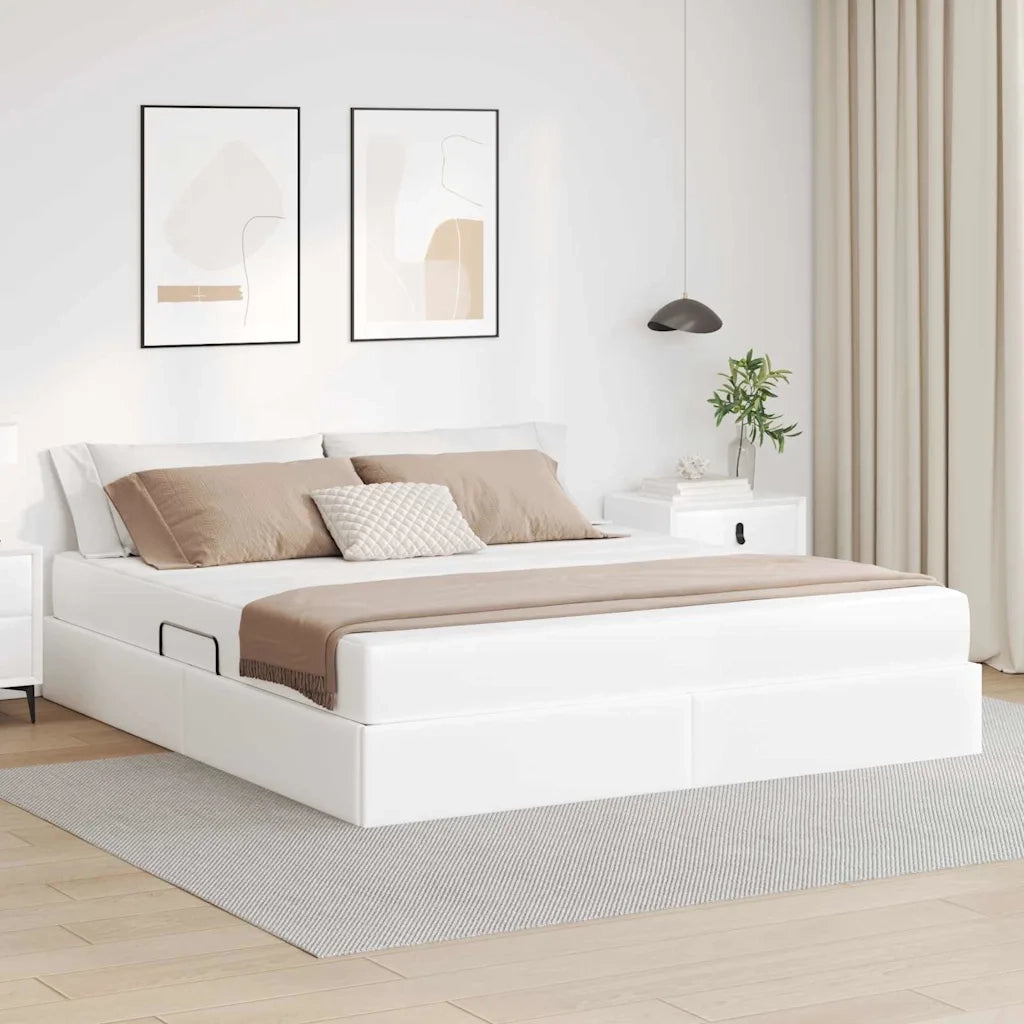 Letto con contenitore e materasso 2 pcs Bianco Pelle