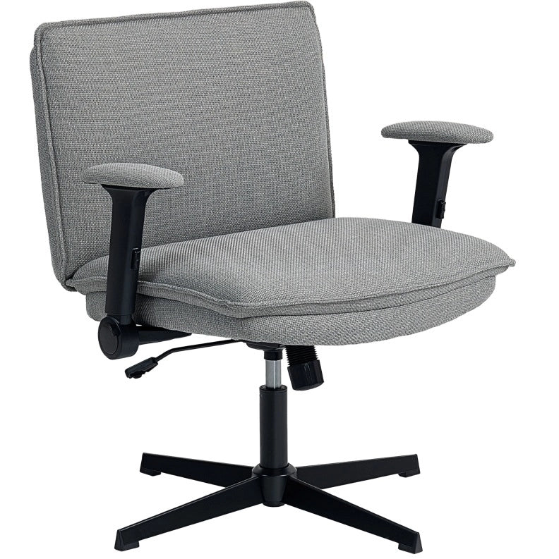 Sedia da ufficio grigia con braccioli ribaltabili, altezza regolabile, senza ruote