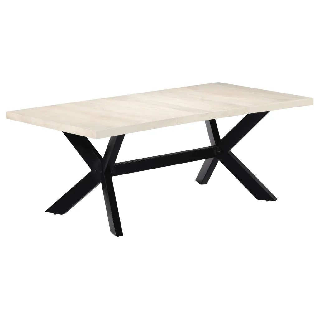 Tavolo da Pranzo Bianco 200x100x75 cm Legno Massello di Mango 247428
