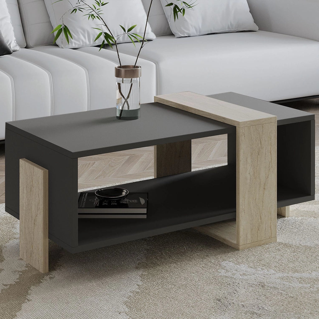 Tavolino in legno "Meleni" - 90 x 49 x 40 cm - Grigio antracite
