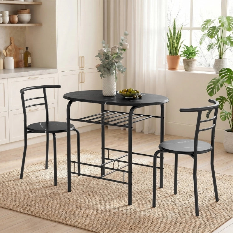 TAVOLO Set 3 pezzi con 2 sedie 80x52x76 cm Nero effetto marmo