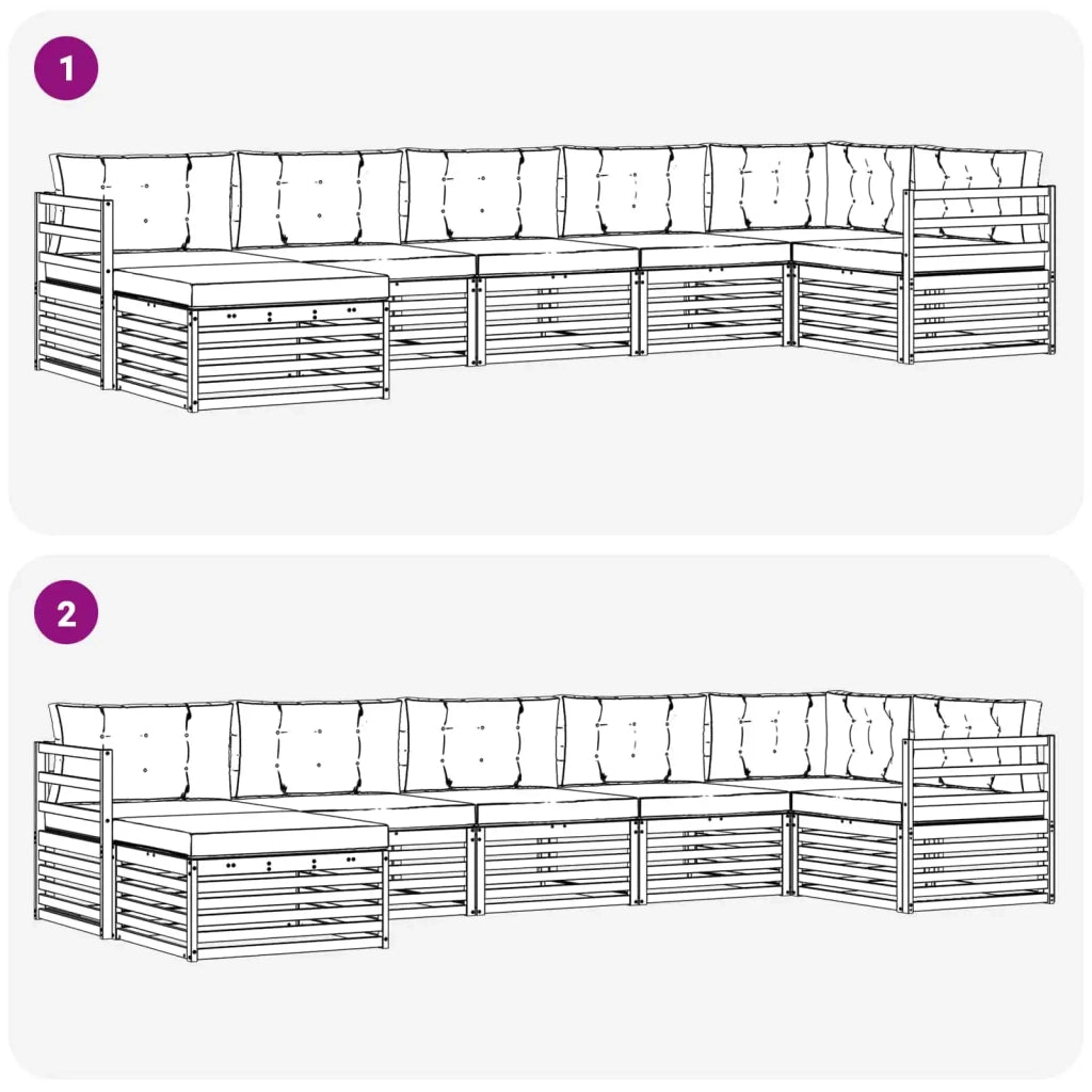 Set divani 7 pcs Naturale e Beige Legno di Acacia Massello 3373803