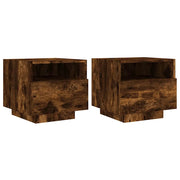 Set di 2 Comodini | Armadio da Notte | Mobiletto da notte con Luci LED Rovere Fumo 40x39x37 cm