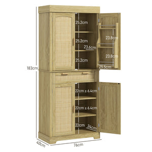 Credenza Cucina Stile Boho 2 Armadietti con Portaspezie e Cassetto 76x40x183 cm Rovere