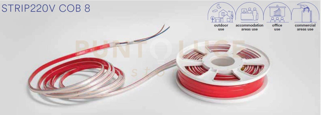 STRIP220V-COB-8C STRIP LED COB 220V 13W 1300LM 3000K IP54 CRI>80 20M 0 8CM.
