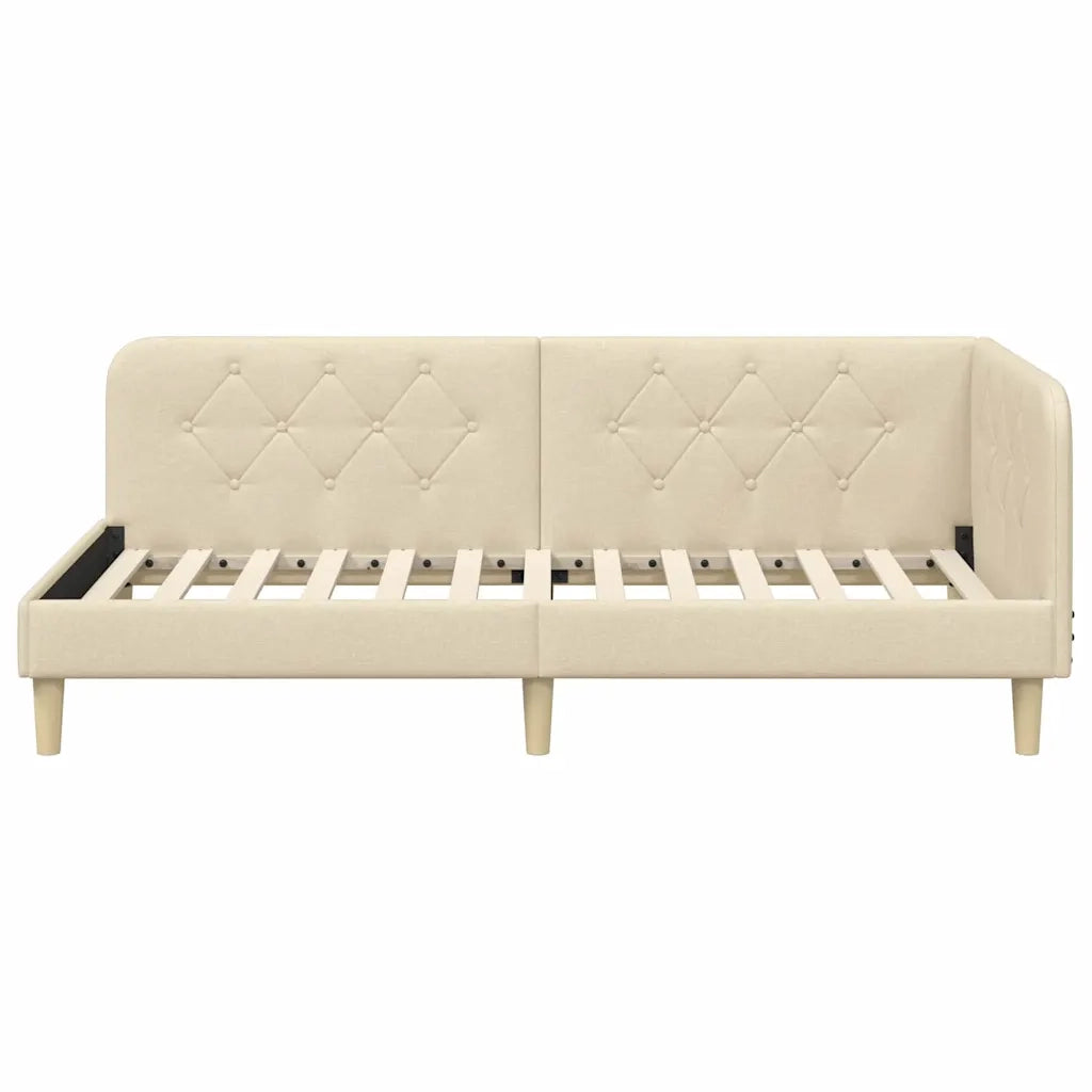 Cornice del letto ad angolo Crema 90 x 190 cm Tessuto