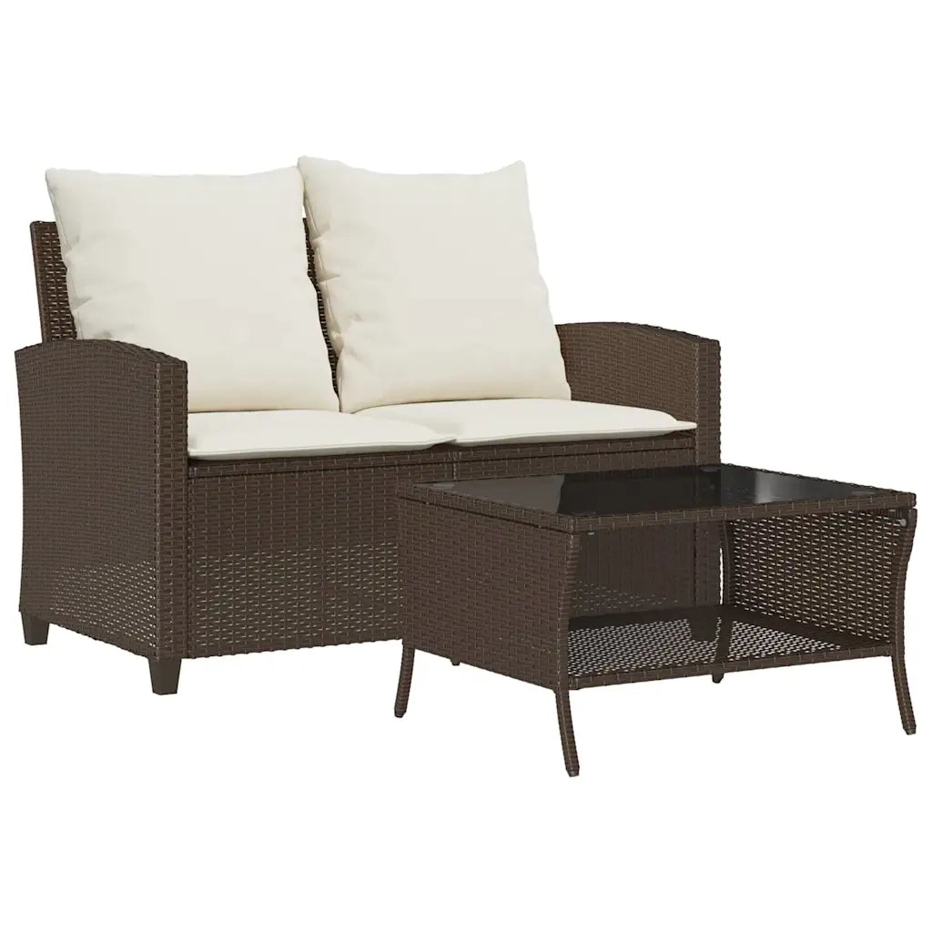 Divano a 2 Posti con Cuscini e Tavolo Marrone Polyrattan 4103846
