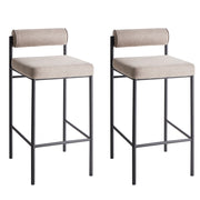 Set di 2 sgabelli da bar moderni con rivestimento in poliestere taupe gambe in metallo nero senza braccioli e schienale avvolgente