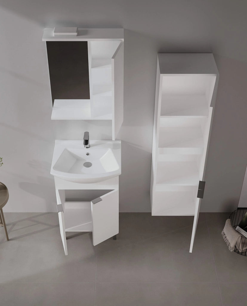 Set mobile lavabo con specchio (2 pezzi) "Purus 55" - 55 x 50 x 83 cm - Bianco