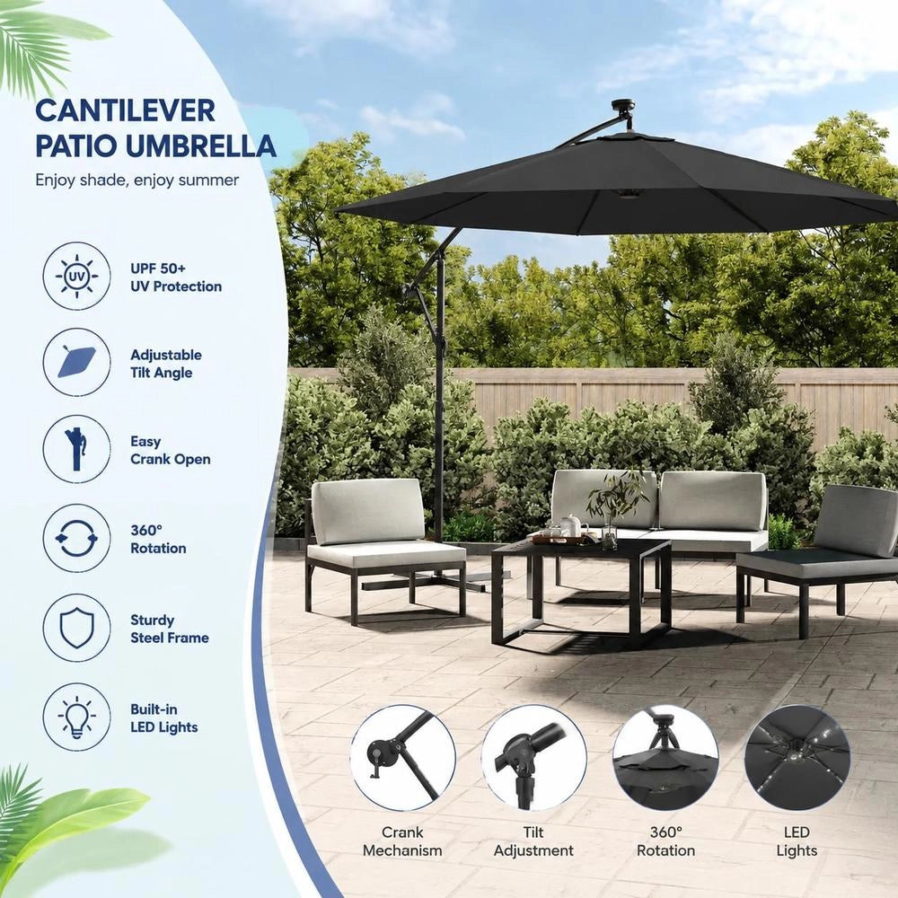 Parasol With LED Lighting And Steel Mast 300 Cm Anthracite
