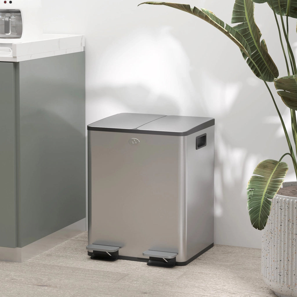 Pattumiera a Pedale 2 Sezioni da 20L 45,8x36x51,6 cm in Acciaio Inox e PP
