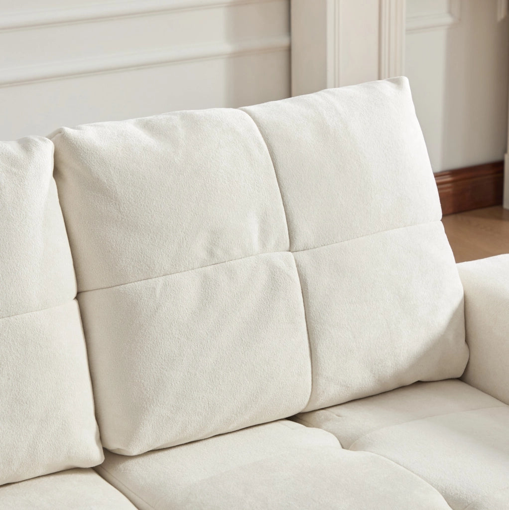 Divano letto 213x94x84 cm con schienale regolabile; 3 posti; in chenille beige bianco