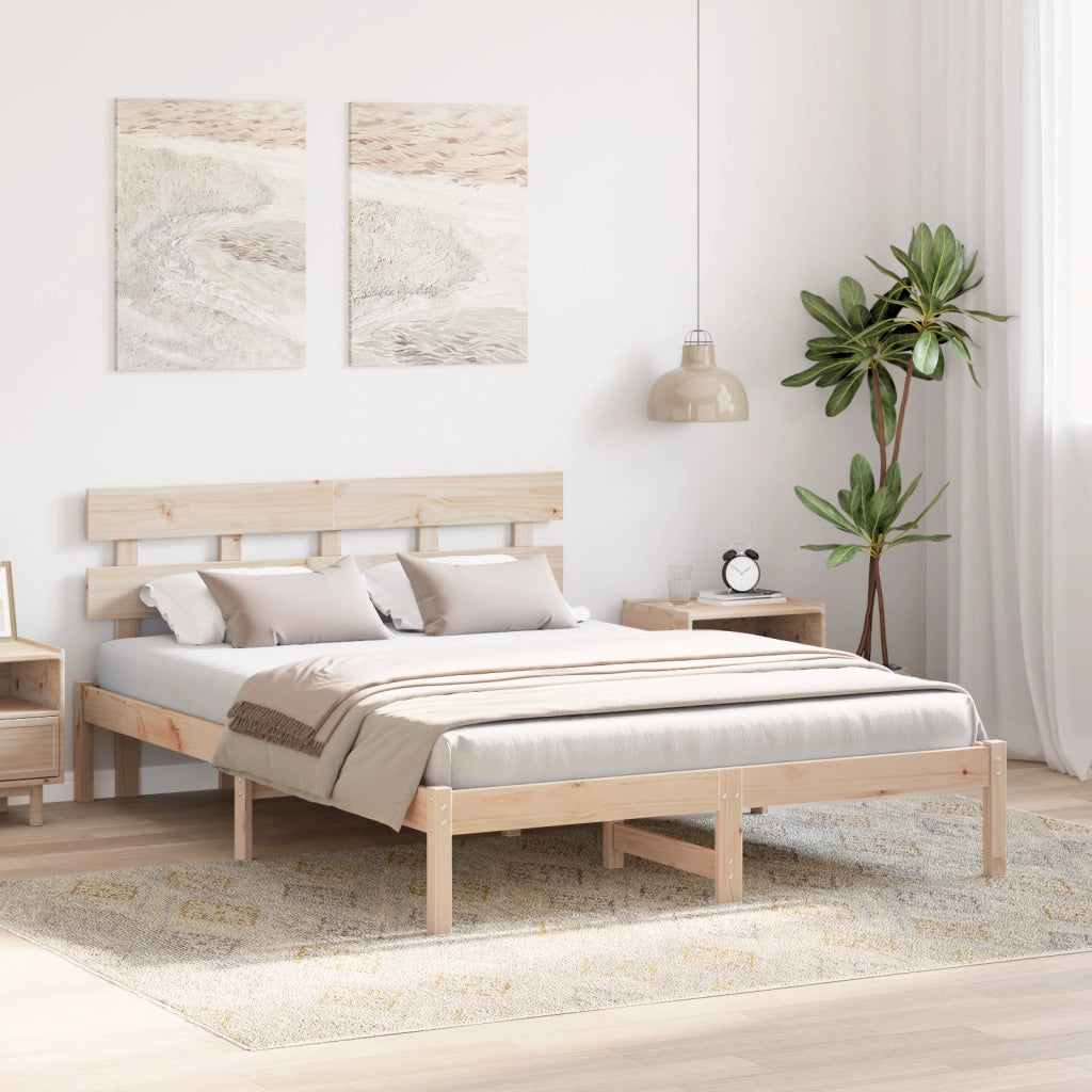Struttura Letto con Testiera 150x200 cm in Legno Massello di Pino
