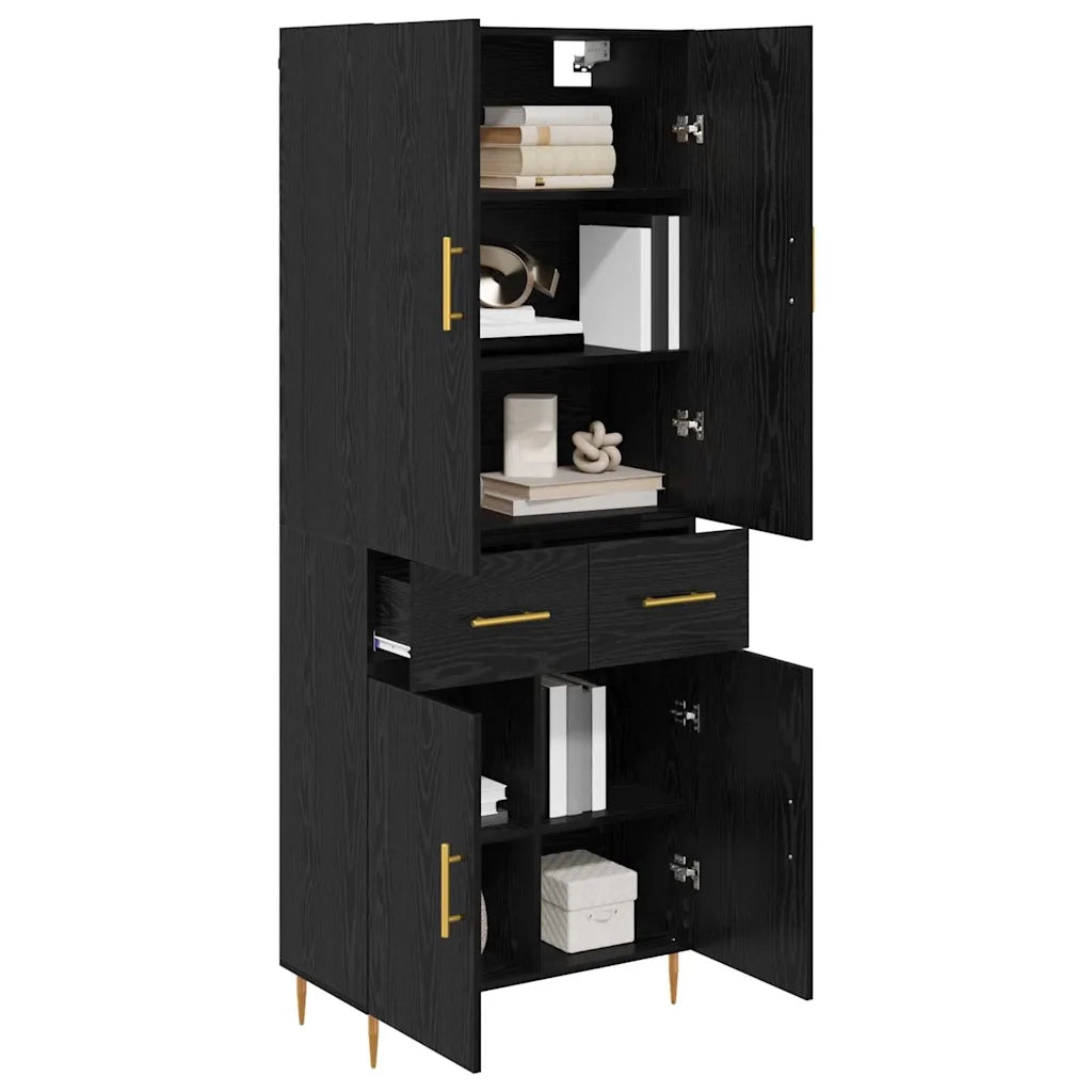 Credenza | Madia | Buffet da pranzo | Armadio da pranzo Rovere Nero 69,5 x 34 x 180 cm Legno multistrato