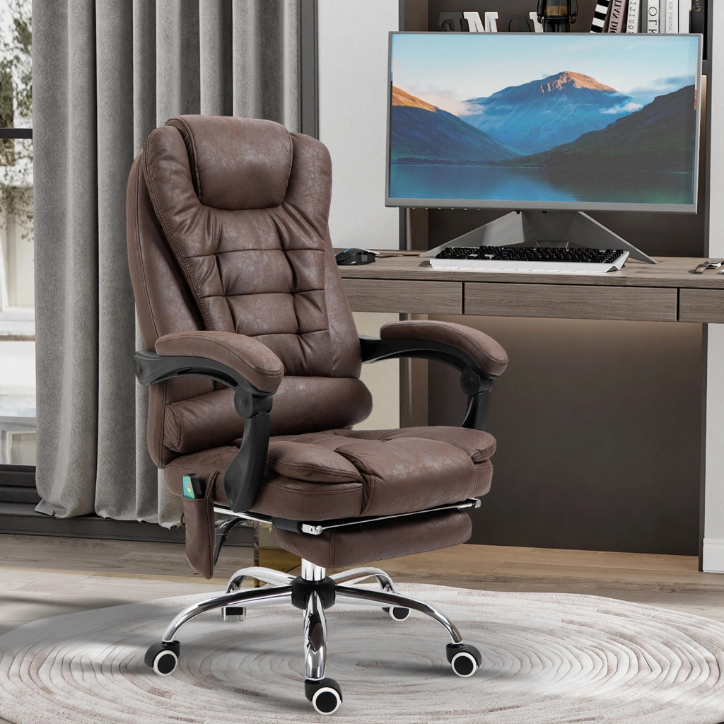 Poltrona da Ufficio 65x70x111-119 cm con Telecomando e 6 Punti di Massaggio in Microfibra Marrone
