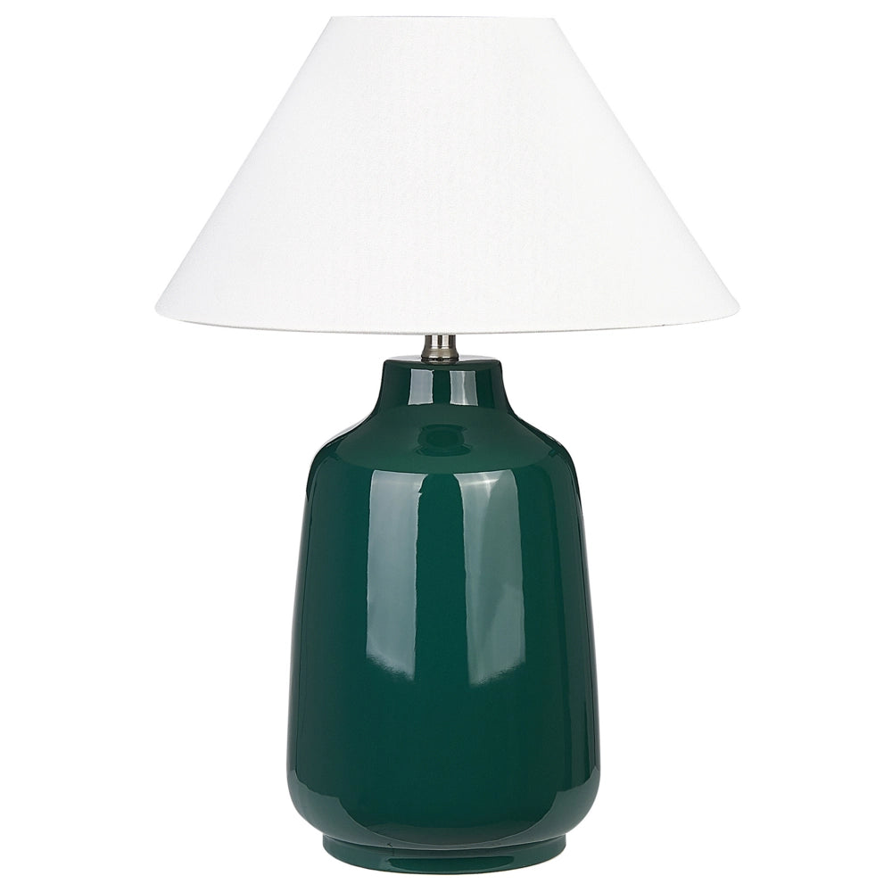 Lampada da tavolo Base ceramica verde scuro Paralume in tessuto Illuminazione d'ambiente Lampada da tavolo da comodino