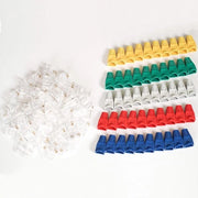 Kit composto da 50 stecche RJ45 UTP categoria 5E pass-trough + 50 coppe di chiusura - colori misti (grigio - verde - rosso - giallo - blu) - alta qualità