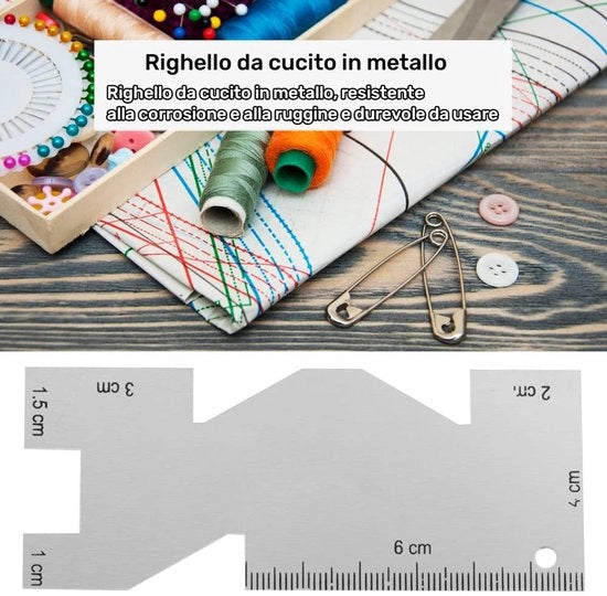 Misuratore di Spessore di Alta Qualità in Metallo - Precisione - Misurazione per Sartoria - Tessitura - Lavori di Falegnameria - Duraturo e Resistente alla Corrosione - Righello per Quilting