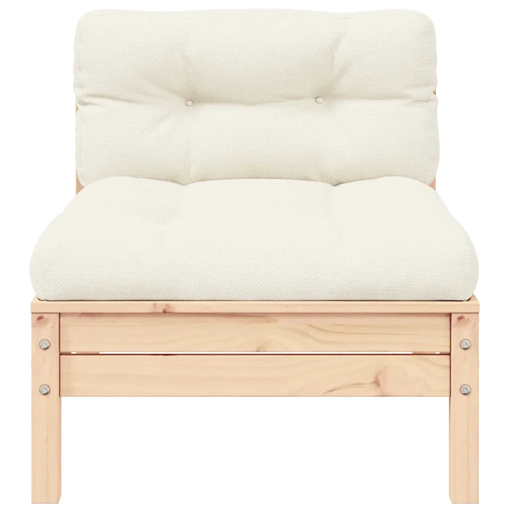 Divano Centrale da Giardino con Cuscini-Sofa Modulare-Divanetto da esterno Crema Massello di Pino 452204
