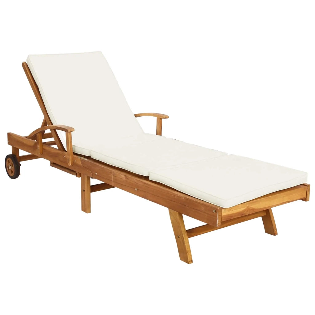 Lettino da sole 1-persona Marrone e Crema Legno di teak solido 42032670