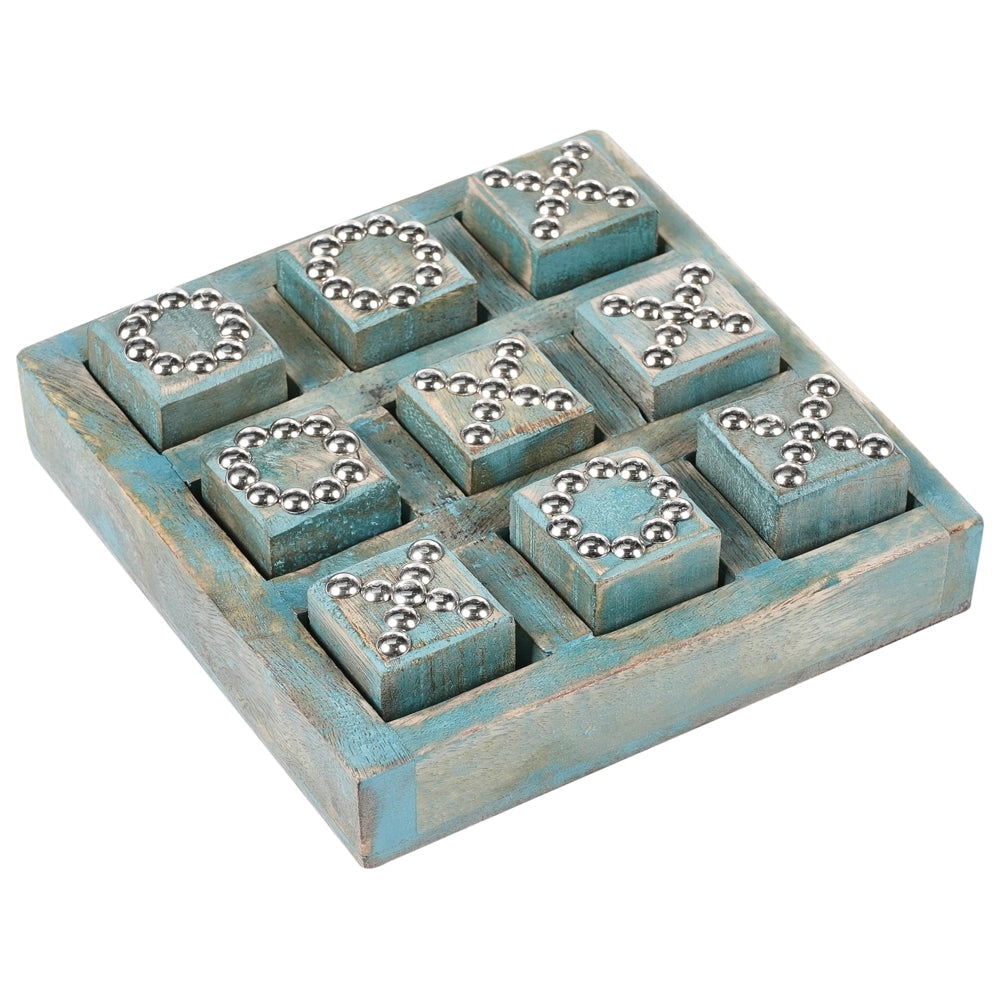 Gioco del tris da tavola blu Accessorio decorativo in legno di mango Soggiorno