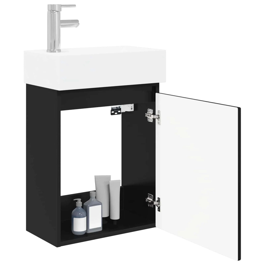 Mobile bagno con rubinetto Nero 45,5 x 22,5 x 84 cm