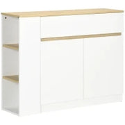 Buffet Mobile da Stoccaggio con 2 Cassetti 3 Mensole Aperte e Mobile con 2 Ante, 110 x 29,5 x 82 cm, Bianco