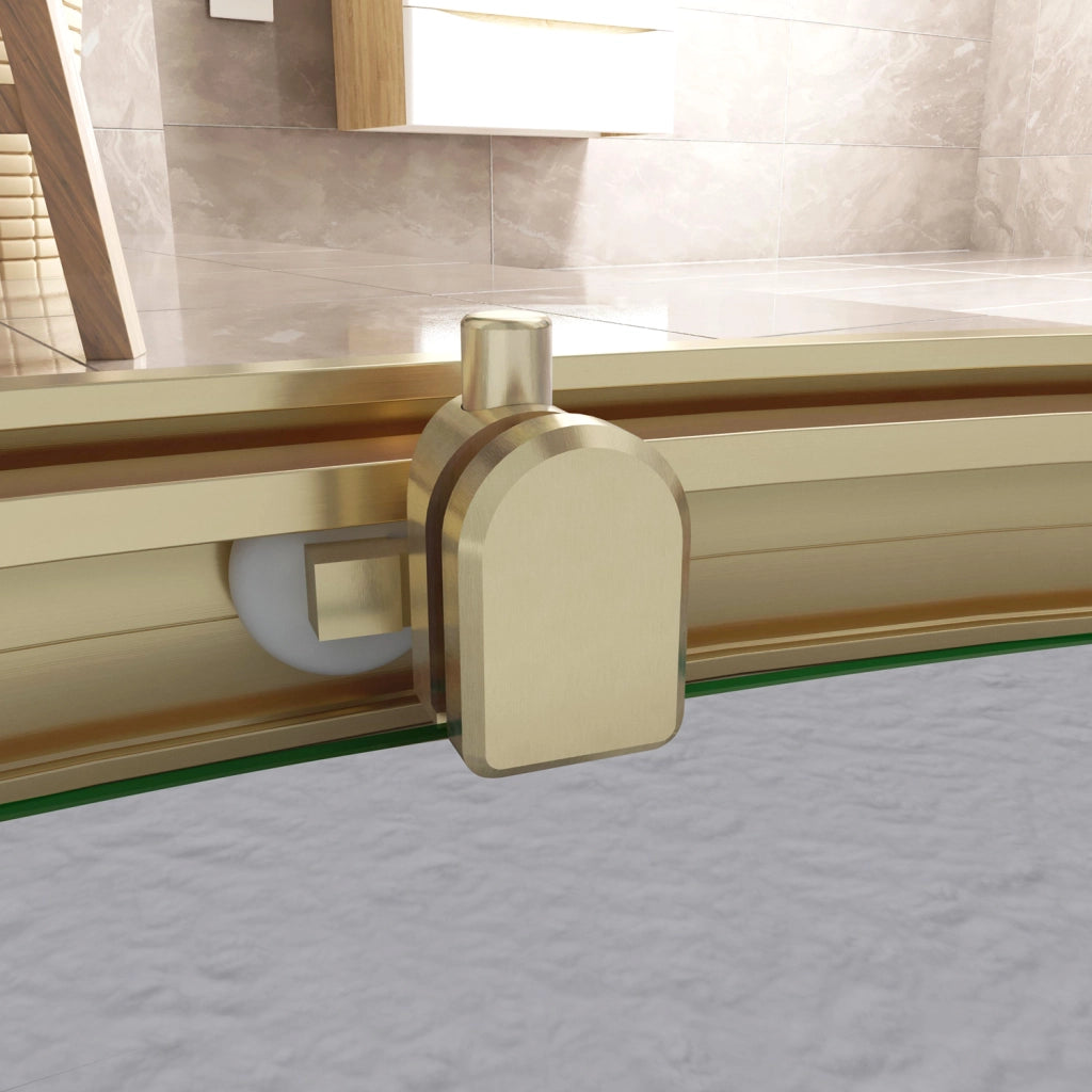 Box Doccia Semicircolare 90X90 cm H.190 Oro Spazzolato Porta Scorrevole Vetro 6 mm Trasparente Anticalcare, Piatto Doccia Bianco