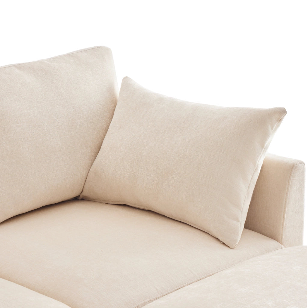 Divano modulare 4-6 posti in ciniglia beige con 2 pouf