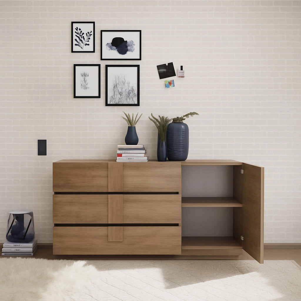 Madia Minoprio, Credenza un Ripiano, 182x44x90h cm Marrone Rovere