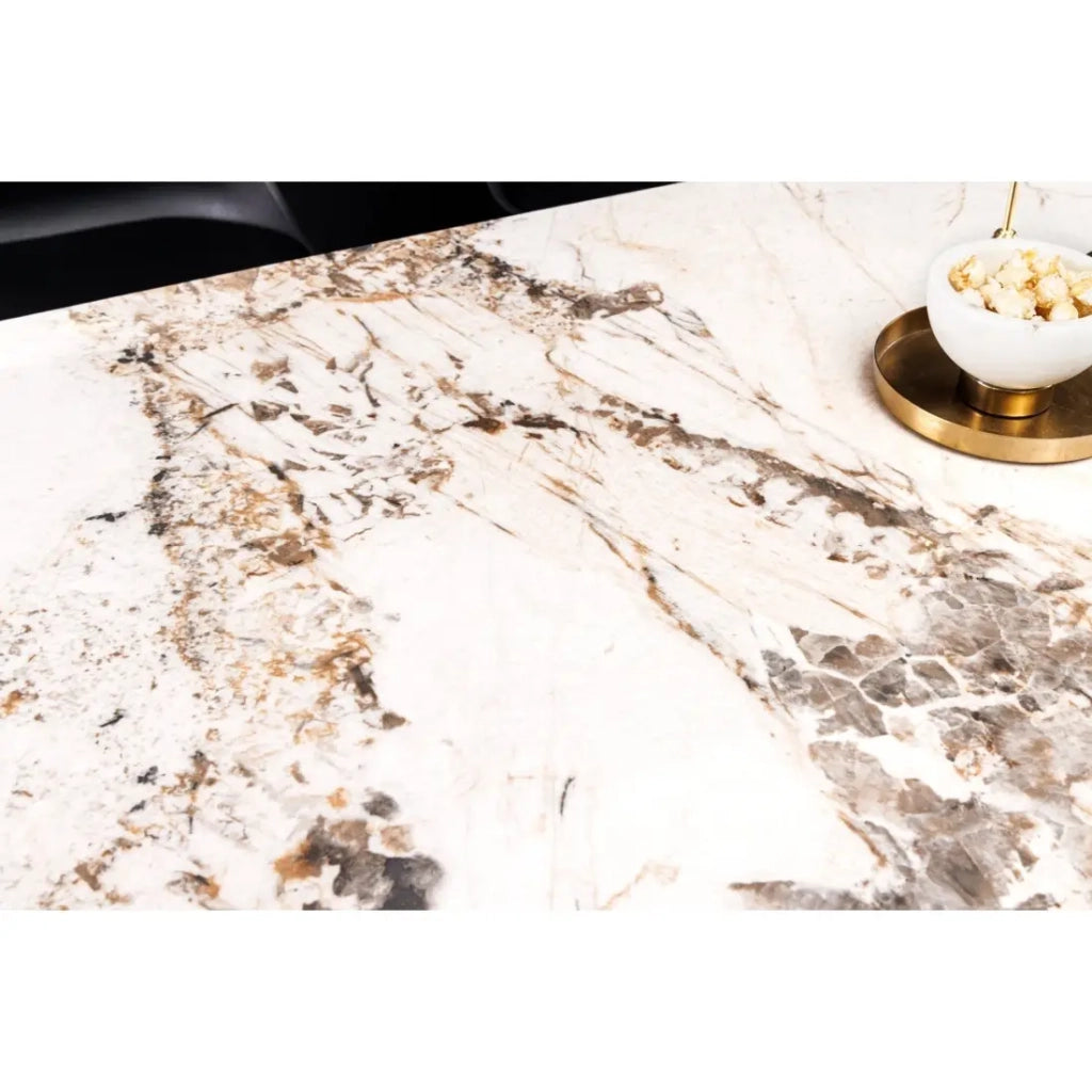 Tavolo da pranzo HEXA – Ceramica effetto pietra e metallo nero – 180 cm – Stile contemporaneo