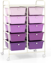 Carrello con 10 cassetti, impilabile, per cassetti, da cucina, bagno, ufficio, 65,5 x 37 x 87 cm (viola)