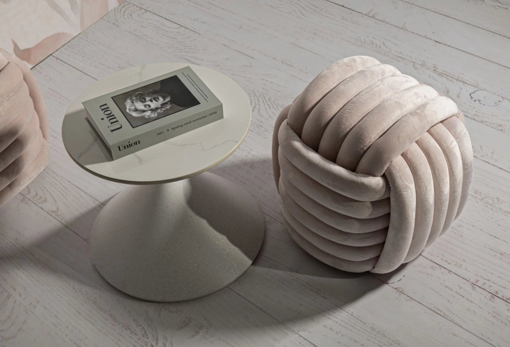 Tavolinetto White Ø45x39 cm in Ferro e Ceramica Bianco