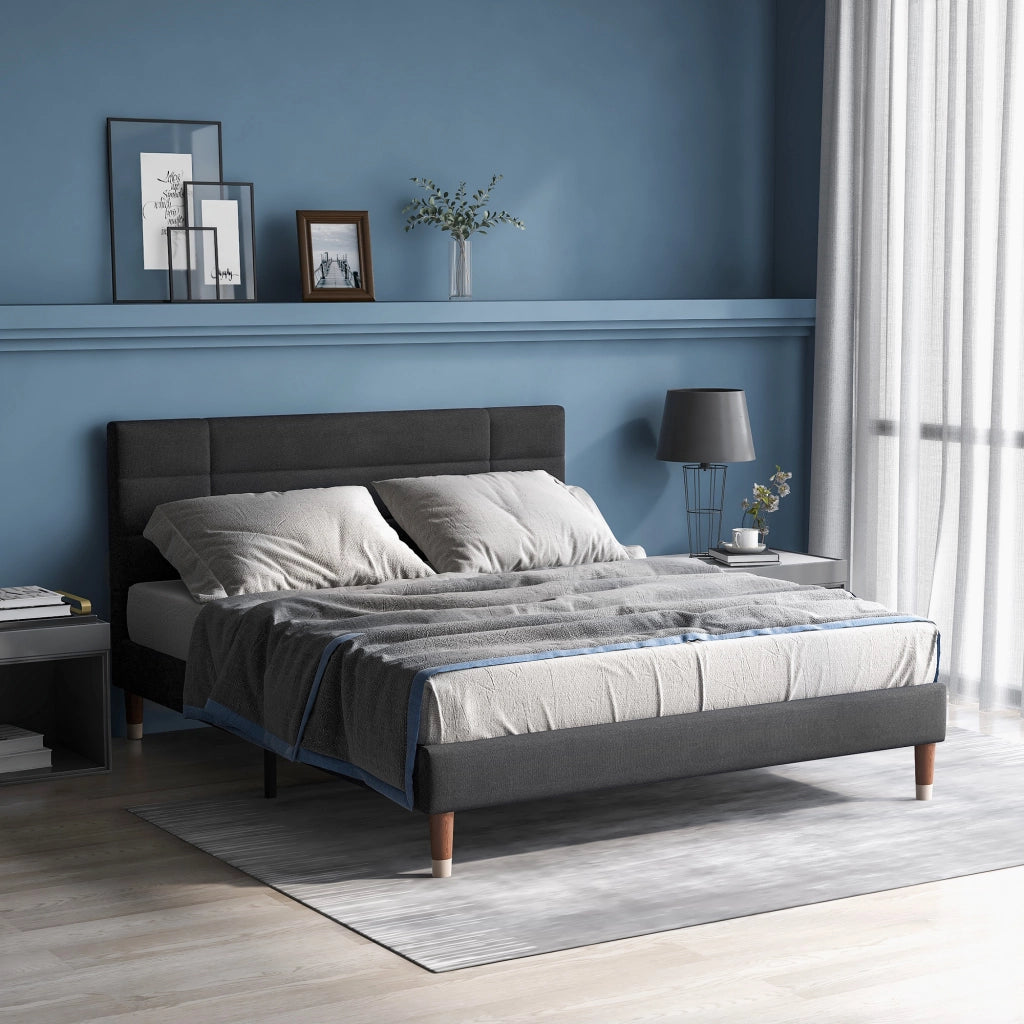Letto matrimoniale – 140x200 cm – testiera imbottita rete – lino grigio scuro