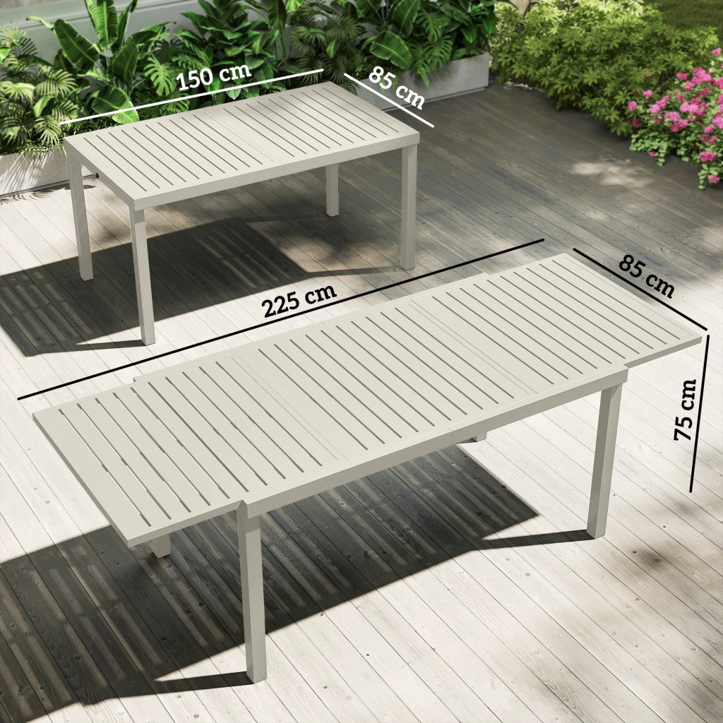 Tavolo da pranzo allungabile per esterni ¨C zephmum ¨C 150-225 cm, bianco, alluminio