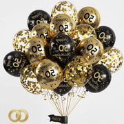 Decorazione di compleanno 50° anno di vita nero-oro Palloncini per compleanno - ragazzi ragazze - 15 pezzi